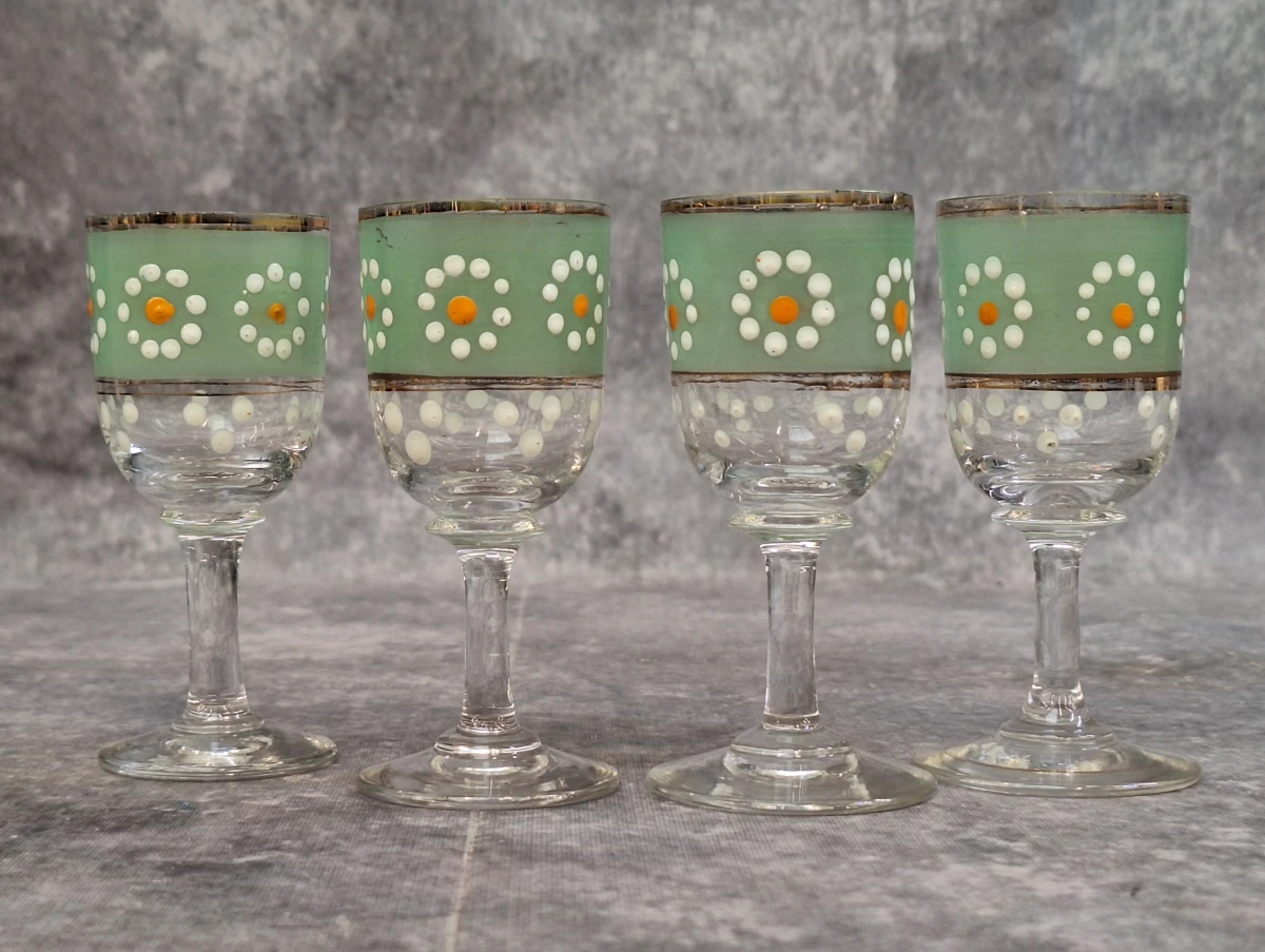 Geëmailleerd glazen likeurstel met karaf en vier glaasjes - Art-Deco - foto 2