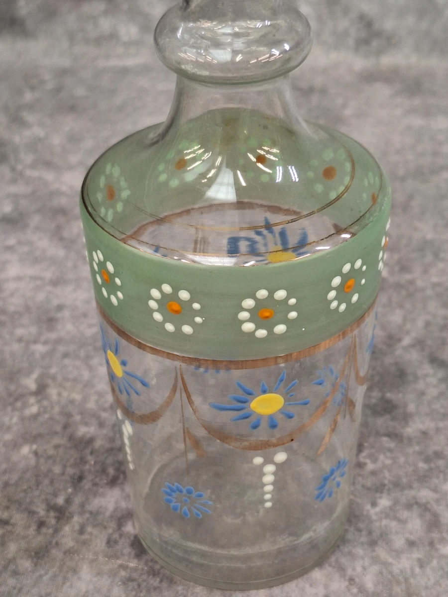 Geëmailleerd glazen likeurstel met karaf en vier glaasjes - Art-Deco - foto 7
