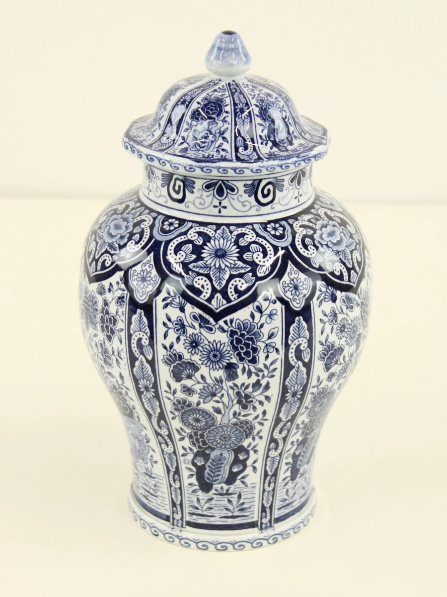 Delft blauw-witte dekselvaas met bloemendecor - foto 2