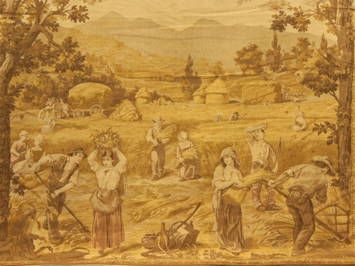 XL Vintage gobelin-wandtapijt met landelijke oogstscène - foto 2
