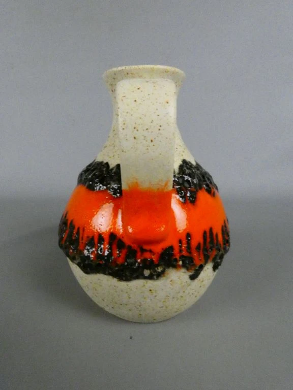 Vintage vaas met oranje en zwarte decoratie - foto 4
