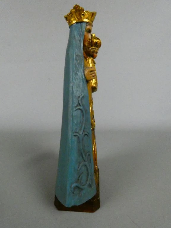 Beeldje van Maria met kind in blauwe en gouden mantel - foto 4