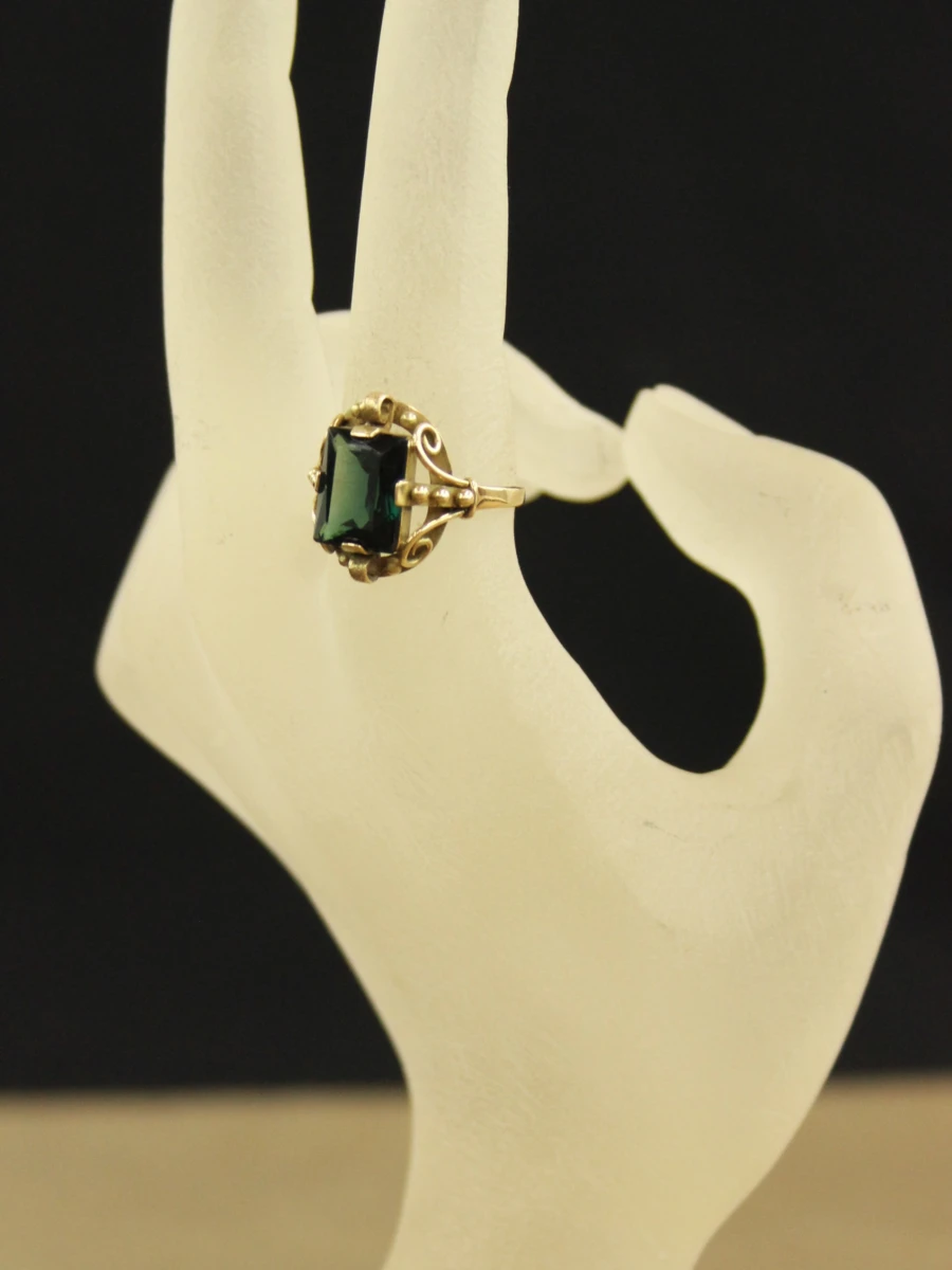 14 karaats gouden ring met groene steen - foto 10