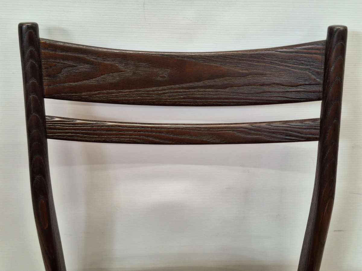 Set van 6 vintage Mid-Century eetkamerstoelen - donker hout & cognackleurige zitting - foto 8