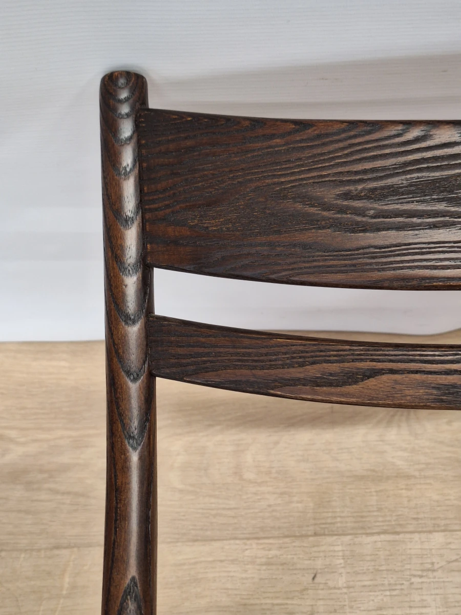 Set van 6 vintage Mid-Century eetkamerstoelen - donker hout & cognackleurige zitting - foto 14