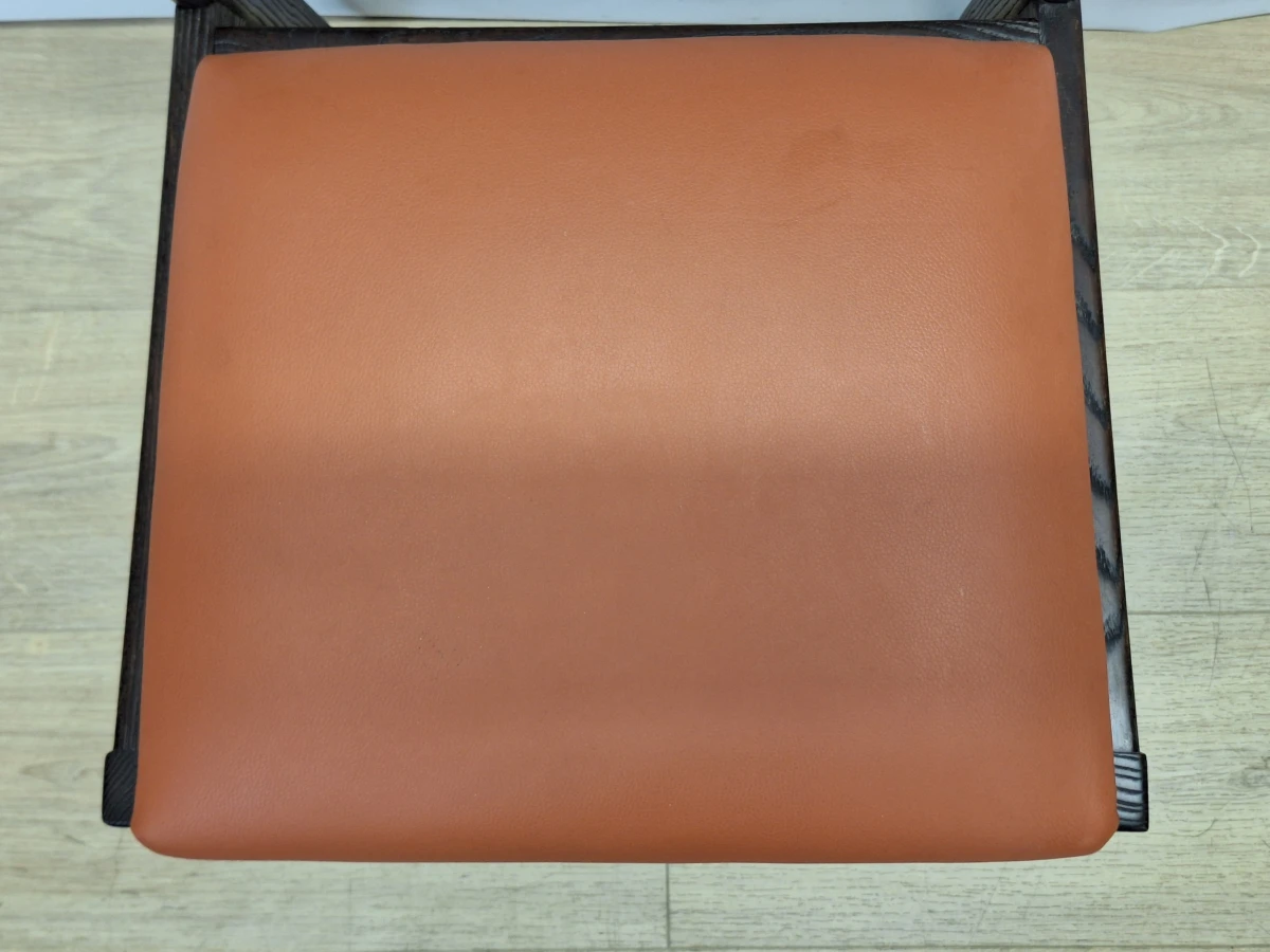 Set van 6 vintage Mid-Century eetkamerstoelen - donker hout & cognackleurige zitting - foto 9