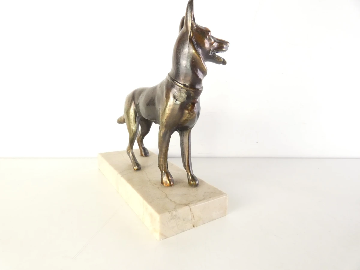 Set van 2 vintage metalen hondenbeelden in Duitseherderstijl. - foto 10