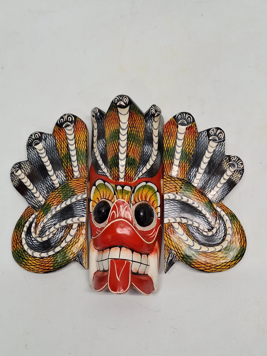Traditioneel Sri Lankaans Naga Raksha masker handgesneden hout - foto 7