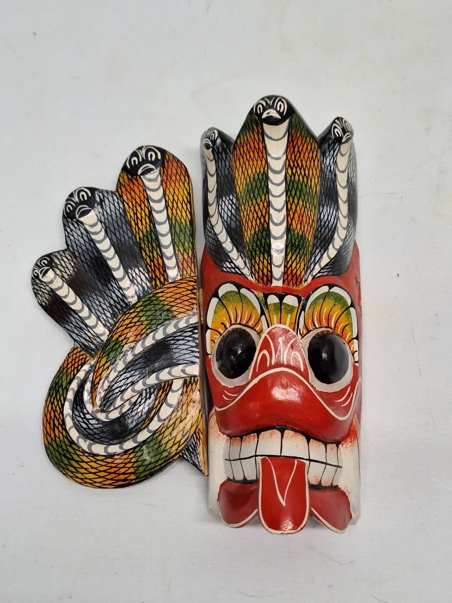 Traditioneel Sri Lankaans Naga Raksha masker handgesneden hout - foto 5