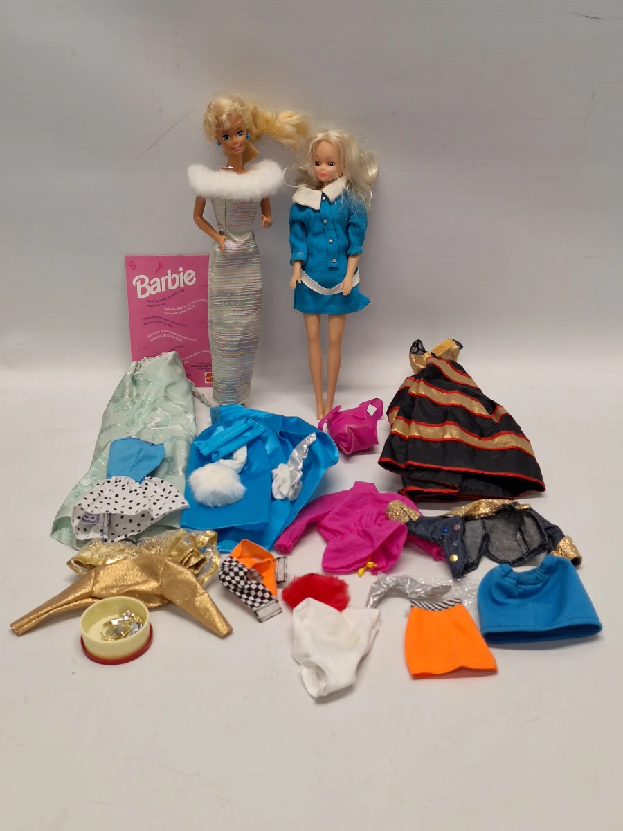 Vintage Barbie & Skipper Poppen Lot - Mattel Poppen met Uitgebreide Kleding- en Accessoireset – kavel bij De Kringwinkel, Gent