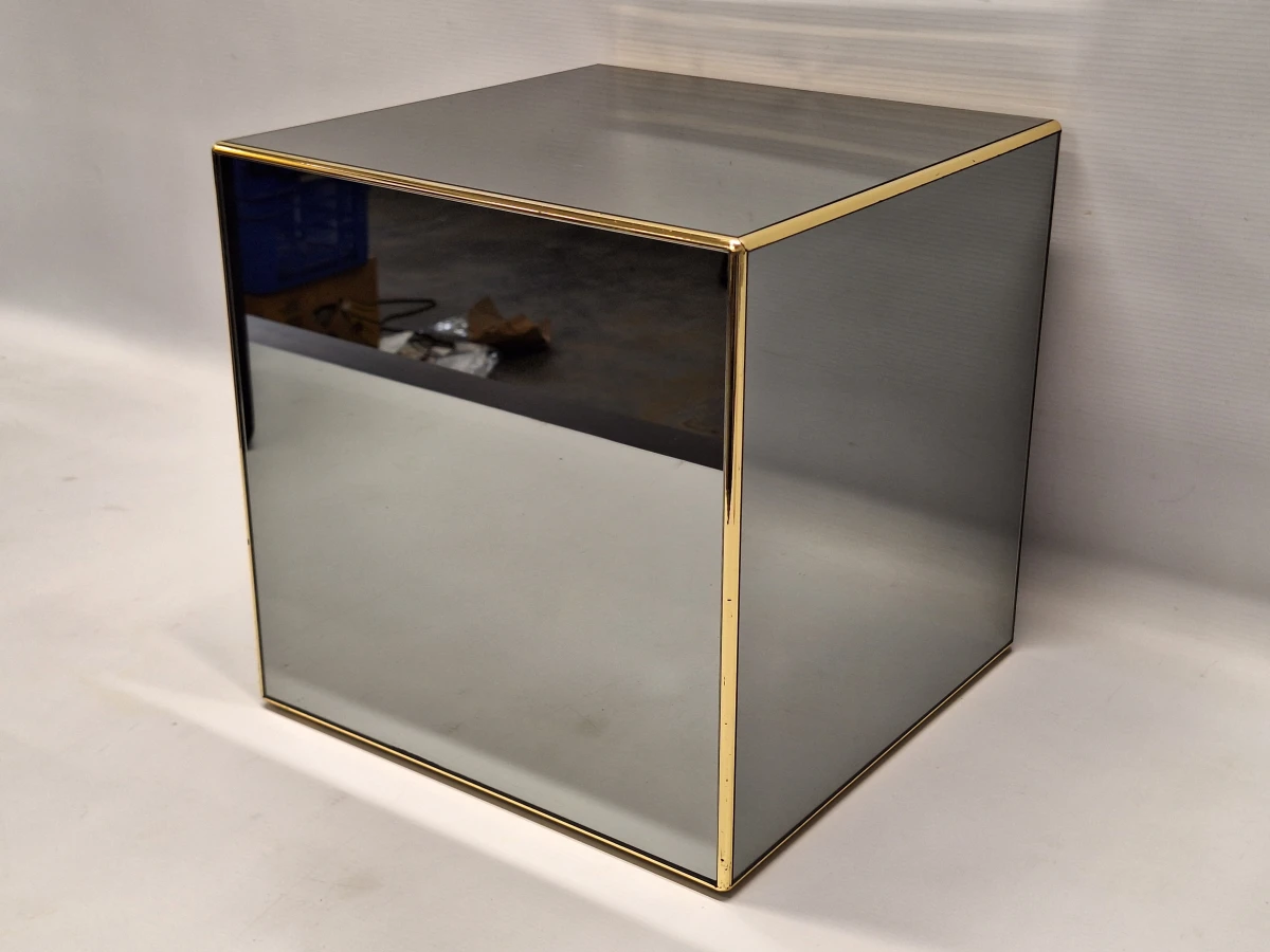 Vintage Deknudt spiegelkubus - Hollywood Regency bijzettafel / sokkel - Made in Belgium - foto 6