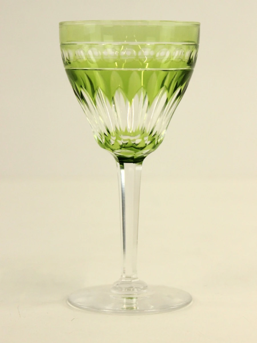 Set van 10 groene kristallen wijnglazen met geslepen decor - foto 4
