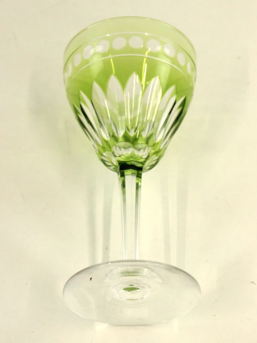 Set van 10 groene kristallen wijnglazen met geslepen decor - foto 6