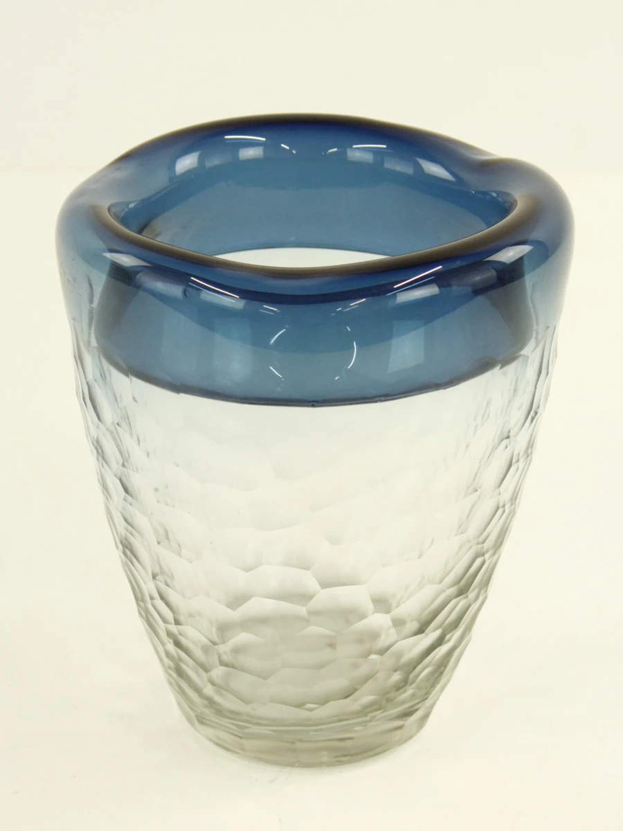 Kare design glazen vaas met blauwe rand - foto 2