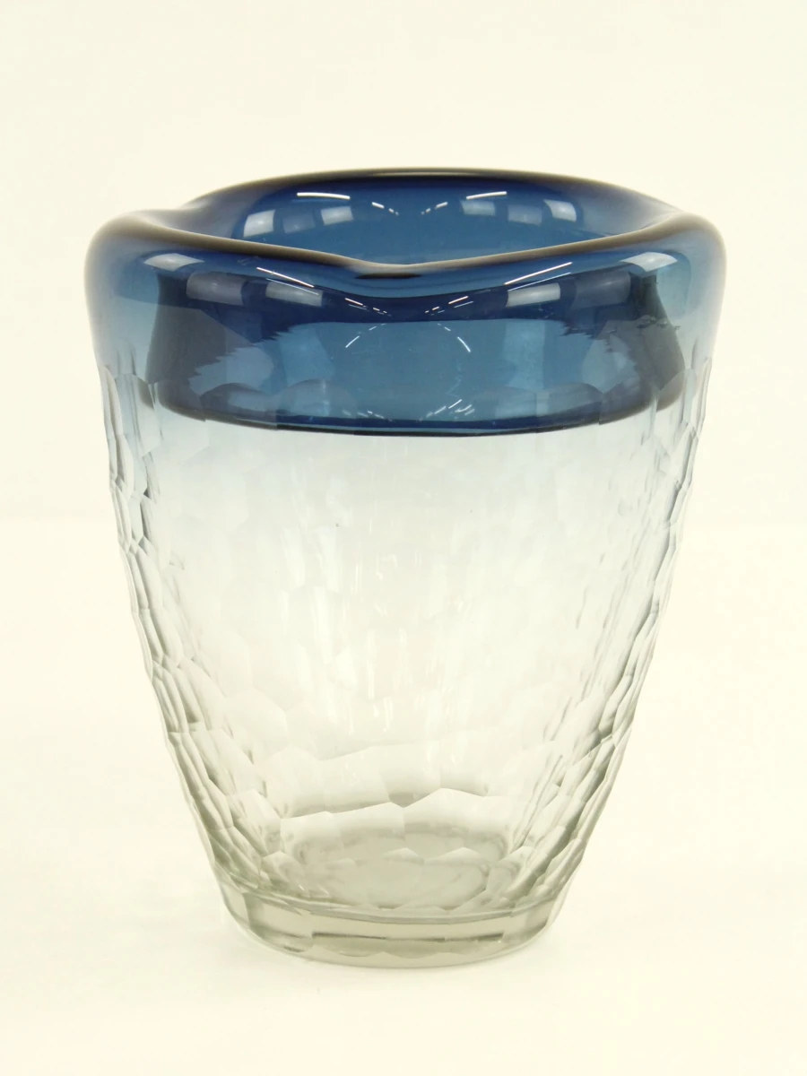 Kare design glazen vaas met blauwe rand - foto 3