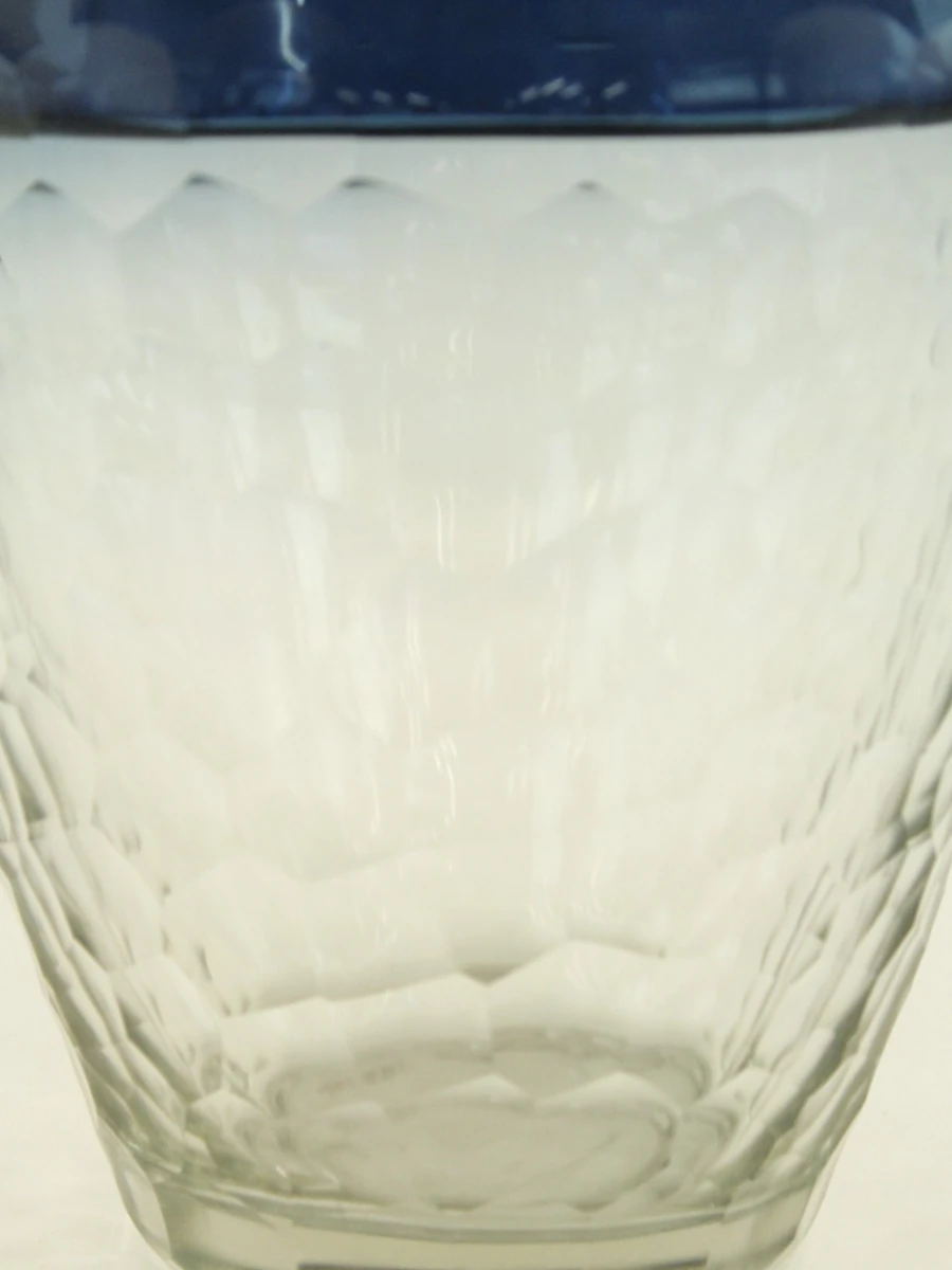 Kare design glazen vaas met blauwe rand - foto 4