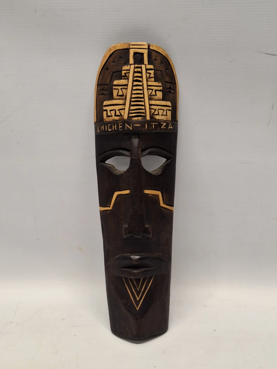 Set van twee handgesneden houten wandmaskers uit Afrika en Mexico - foto 9