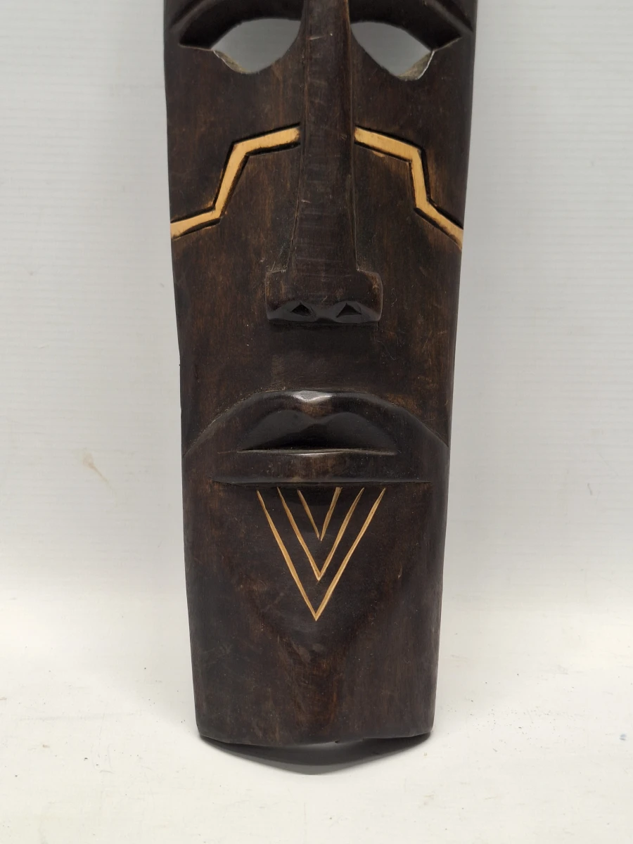 Set van twee handgesneden houten wandmaskers uit Afrika en Mexico - foto 11