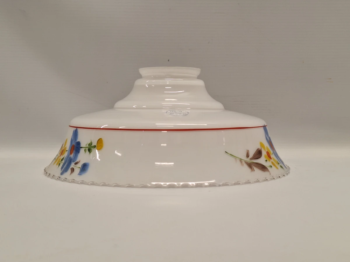 Vintage hanglamp met 3 extra verwisselbare opalineglazen kappen – handbeschilderd bloemendecor - foto 14