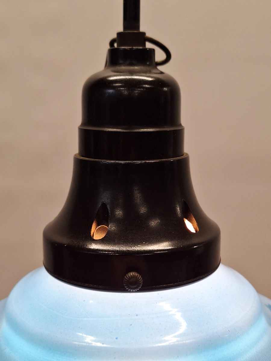 Vintage hanglamp met 3 extra verwisselbare opalineglazen kappen – handbeschilderd bloemendecor - foto 6