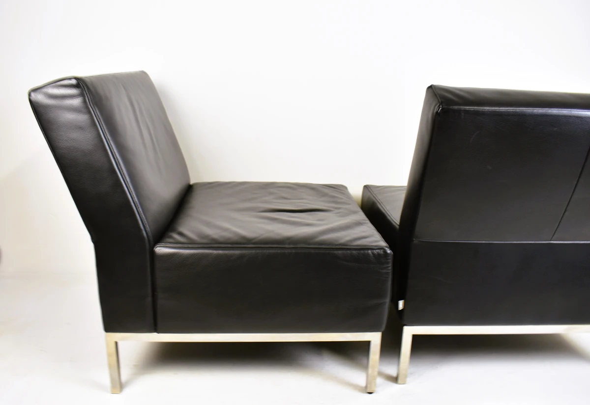 Set van 2 vintage JORI fauteuils in zwart leder - foto 4