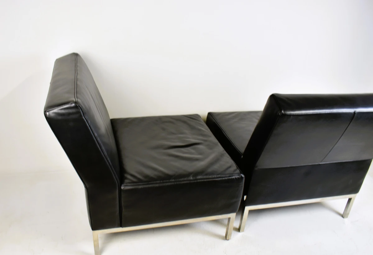 Set van 2 vintage JORI fauteuils in zwart leder - foto 5