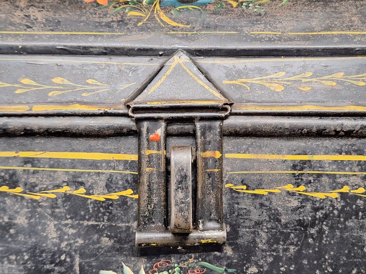 Set van 2 Antieke Antwerpse / Franse Handgeschilderde Blikken Schatkistjes - Volkskunst - foto 18