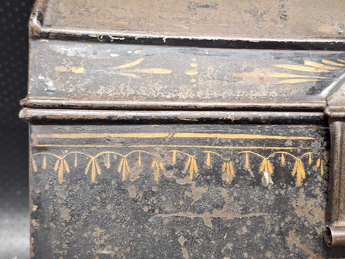 Set van 2 Antieke Antwerpse / Franse Handgeschilderde Blikken Schatkistjes - Volkskunst - foto 6