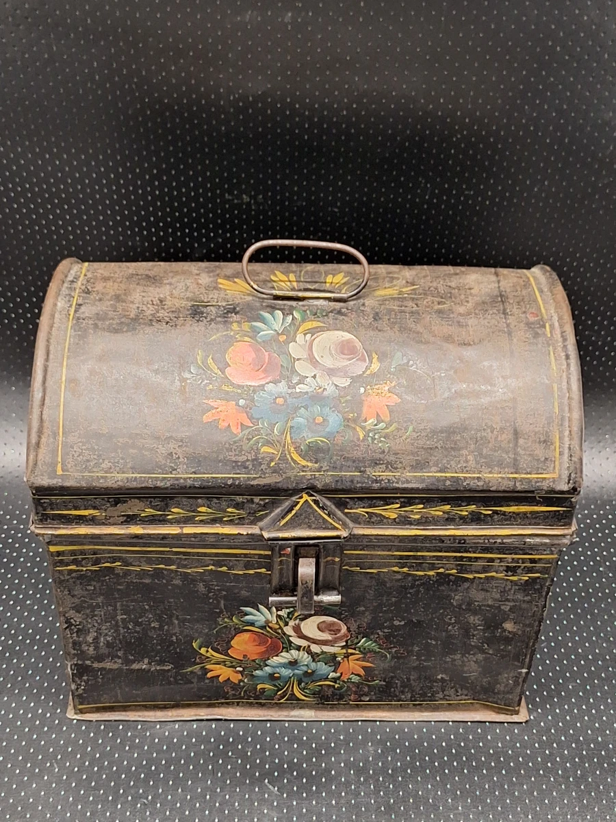 Set van 2 Antieke Antwerpse / Franse Handgeschilderde Blikken Schatkistjes - Volkskunst - foto 14