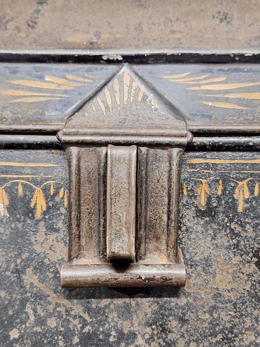 Set van 2 Antieke Antwerpse / Franse Handgeschilderde Blikken Schatkistjes - Volkskunst - foto 7