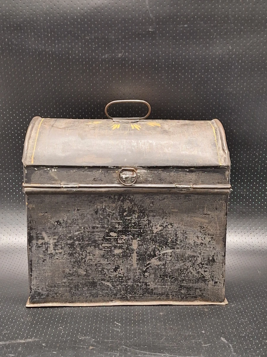 Set van 2 Antieke Antwerpse / Franse Handgeschilderde Blikken Schatkistjes - Volkskunst - foto 23