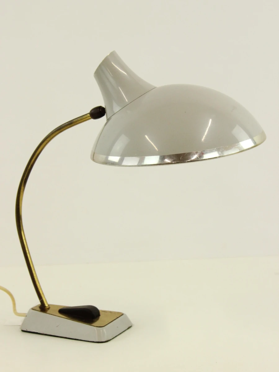 Vintage grijze metalen bureaulamp/leeslamp met ufo vorm in Space Age stijl - foto 2