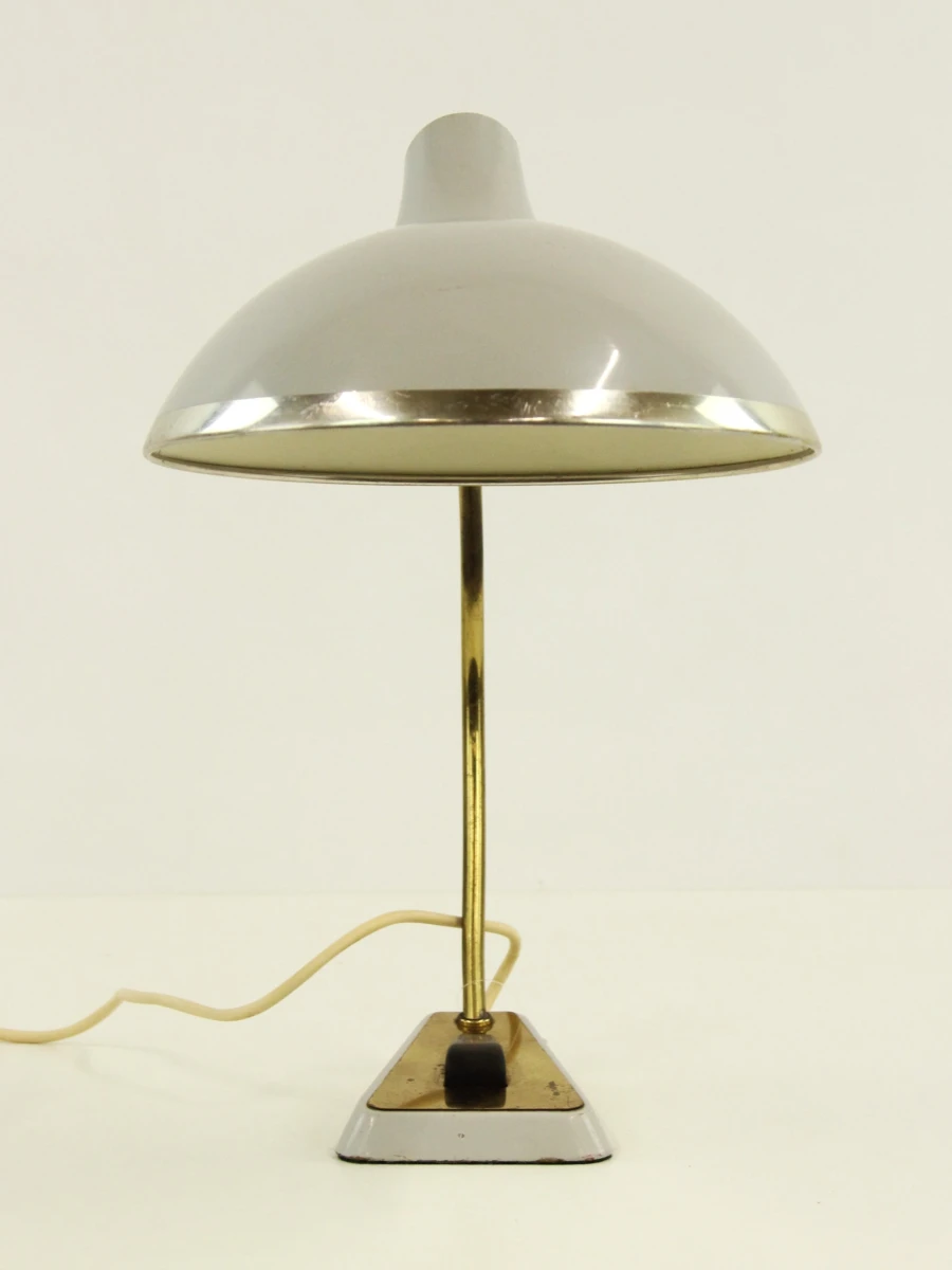 Vintage grijze metalen bureaulamp/leeslamp met ufo vorm in Space Age stijl - foto 4