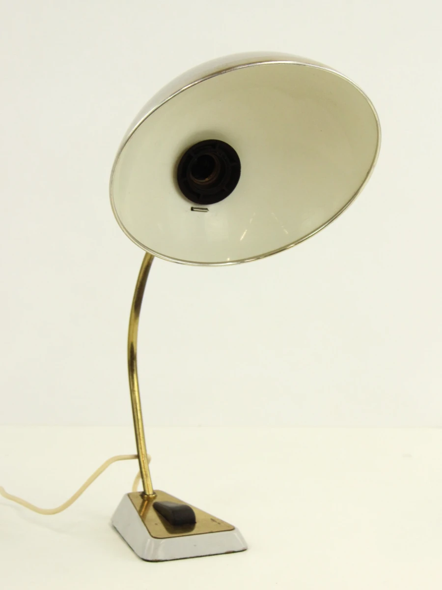 Vintage grijze metalen bureaulamp/leeslamp met ufo vorm in Space Age stijl - foto 5