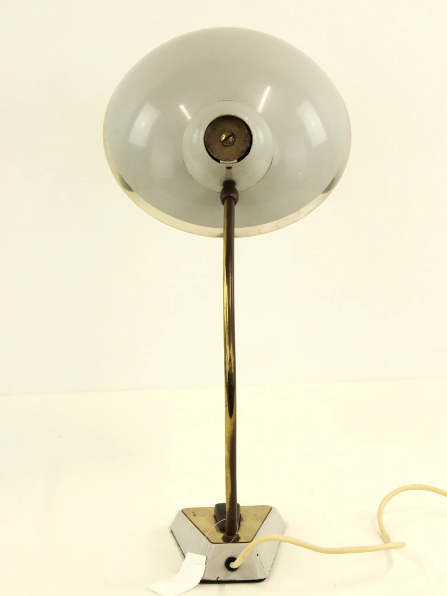 Vintage grijze metalen bureaulamp/leeslamp met ufo vorm in Space Age stijl - foto 6