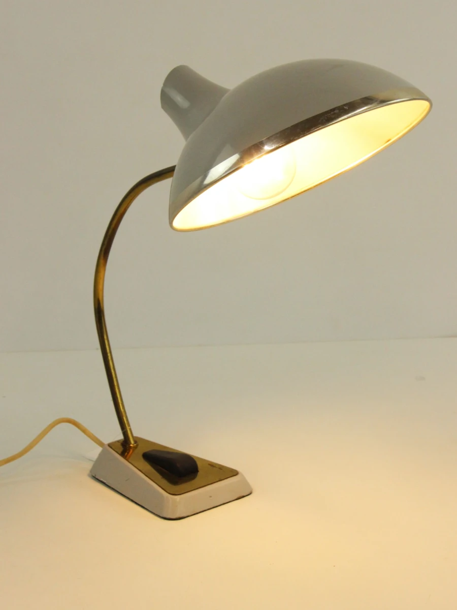 Vintage grijze metalen bureaulamp/leeslamp met ufo vorm in Space Age stijl - foto 7