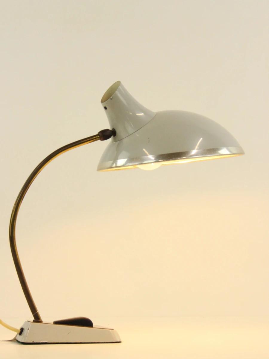 Vintage grijze metalen bureaulamp/leeslamp met ufo vorm in Space Age stijl - foto 8