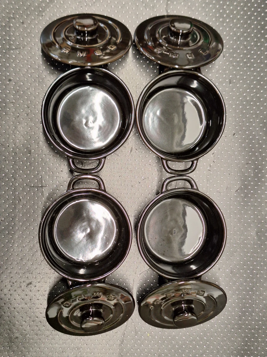 Set van 4 Smeg Mini Cocottes / Stoofpotjes met Deksel - Zwart Keramiek (2x Set van 2 in Originele Doos) - foto 7