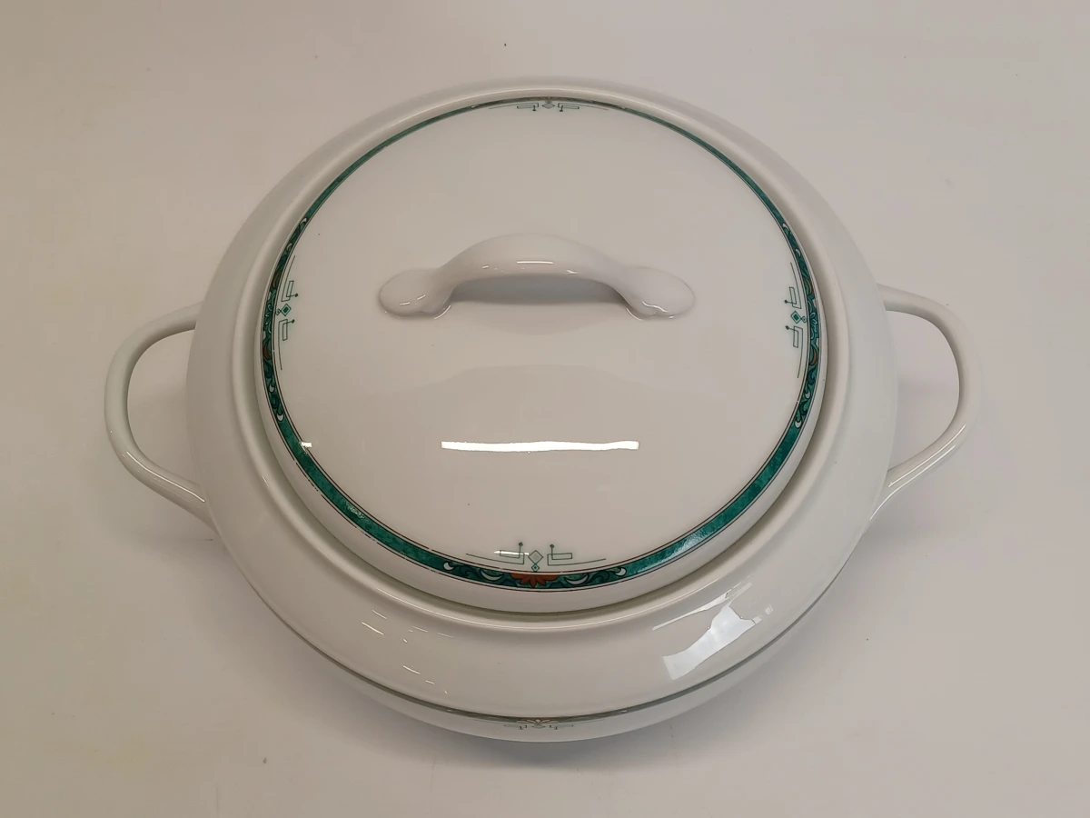67-delig Porcelaine de Sologne servies met groene gemarmerde rand - Frankrijk - foto 39