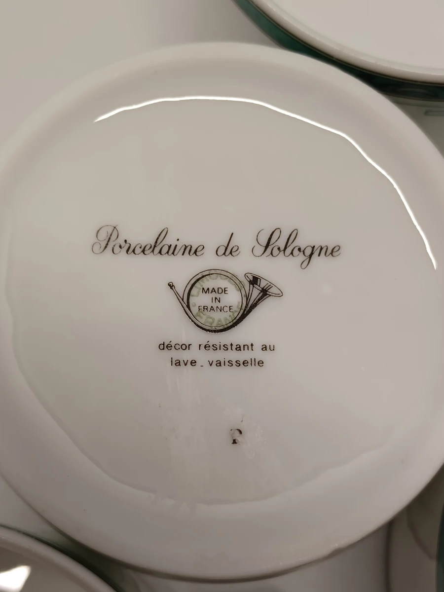67-delig Porcelaine de Sologne servies met groene gemarmerde rand - Frankrijk - foto 3