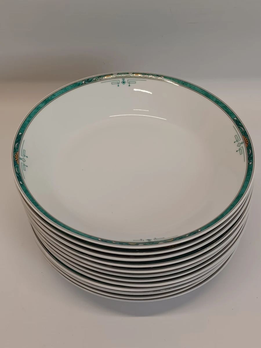 67-delig Porcelaine de Sologne servies met groene gemarmerde rand - Frankrijk - foto 25