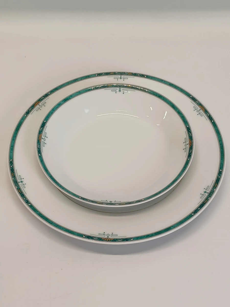 67-delig Porcelaine de Sologne servies met groene gemarmerde rand - Frankrijk - foto 29