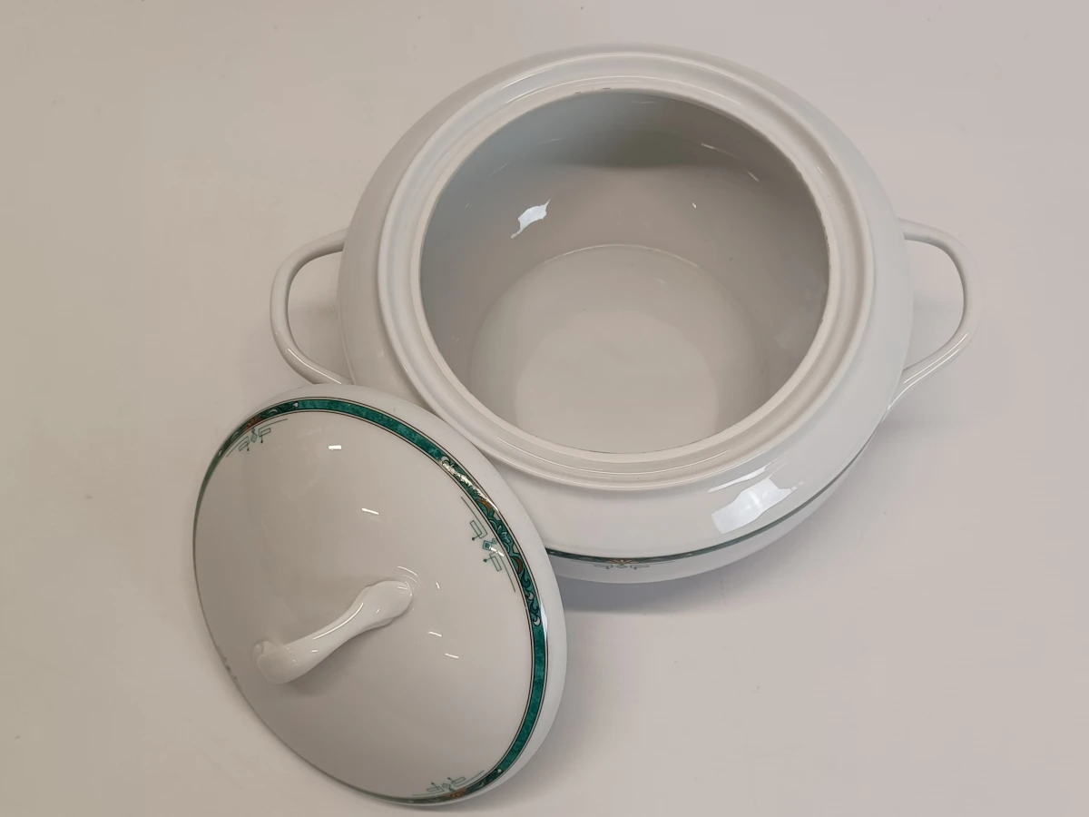 67-delig Porcelaine de Sologne servies met groene gemarmerde rand - Frankrijk - foto 40