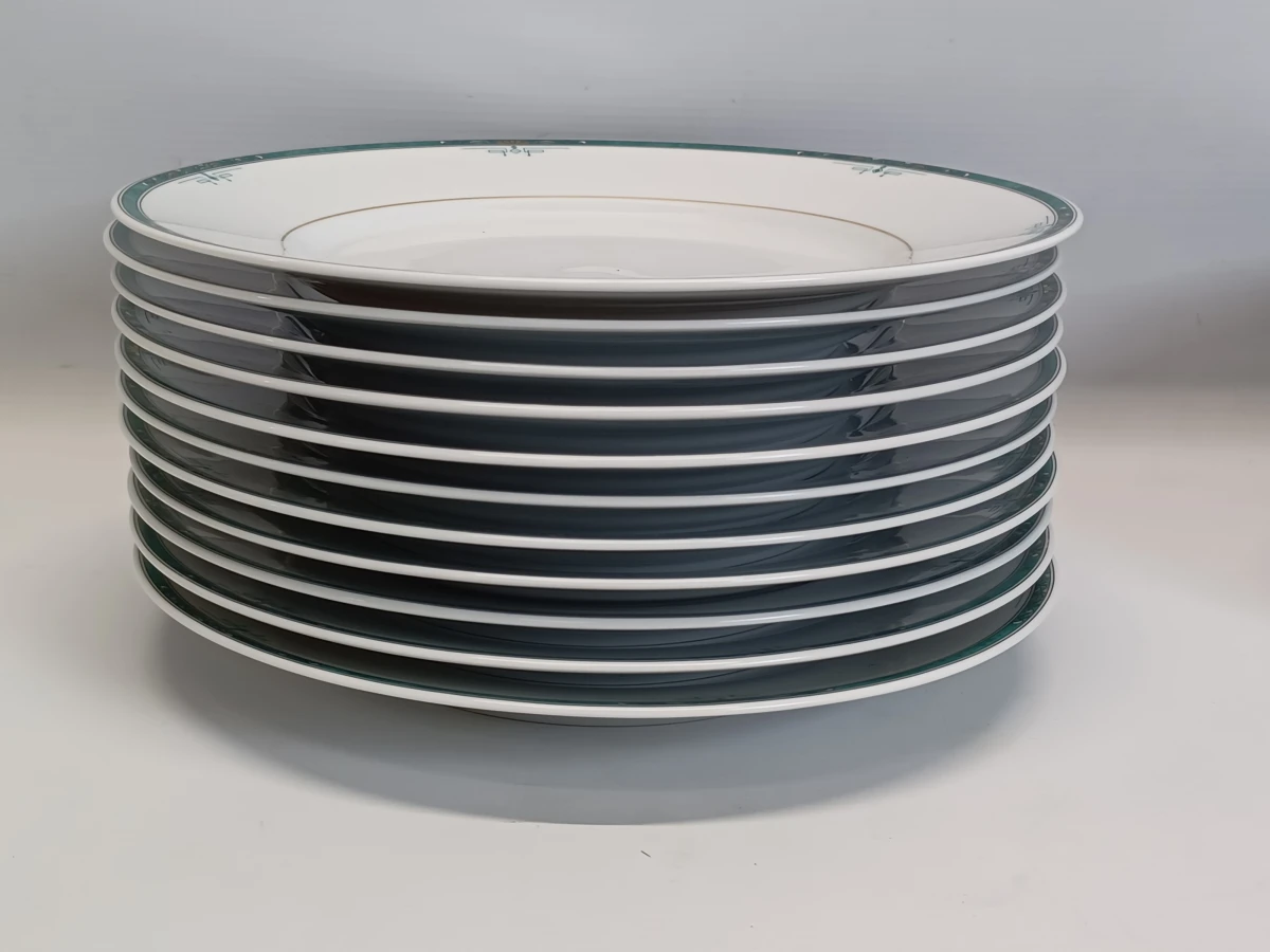 67-delig Porcelaine de Sologne servies met groene gemarmerde rand - Frankrijk - foto 22