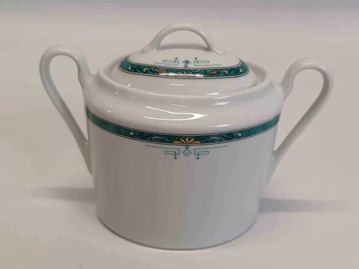 67-delig Porcelaine de Sologne servies met groene gemarmerde rand - Frankrijk - foto 19