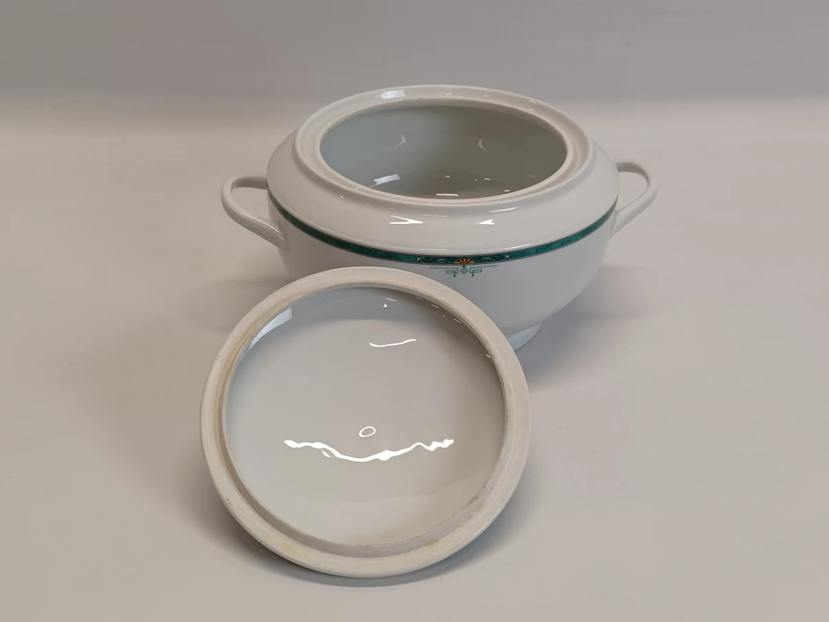 67-delig Porcelaine de Sologne servies met groene gemarmerde rand - Frankrijk - foto 41
