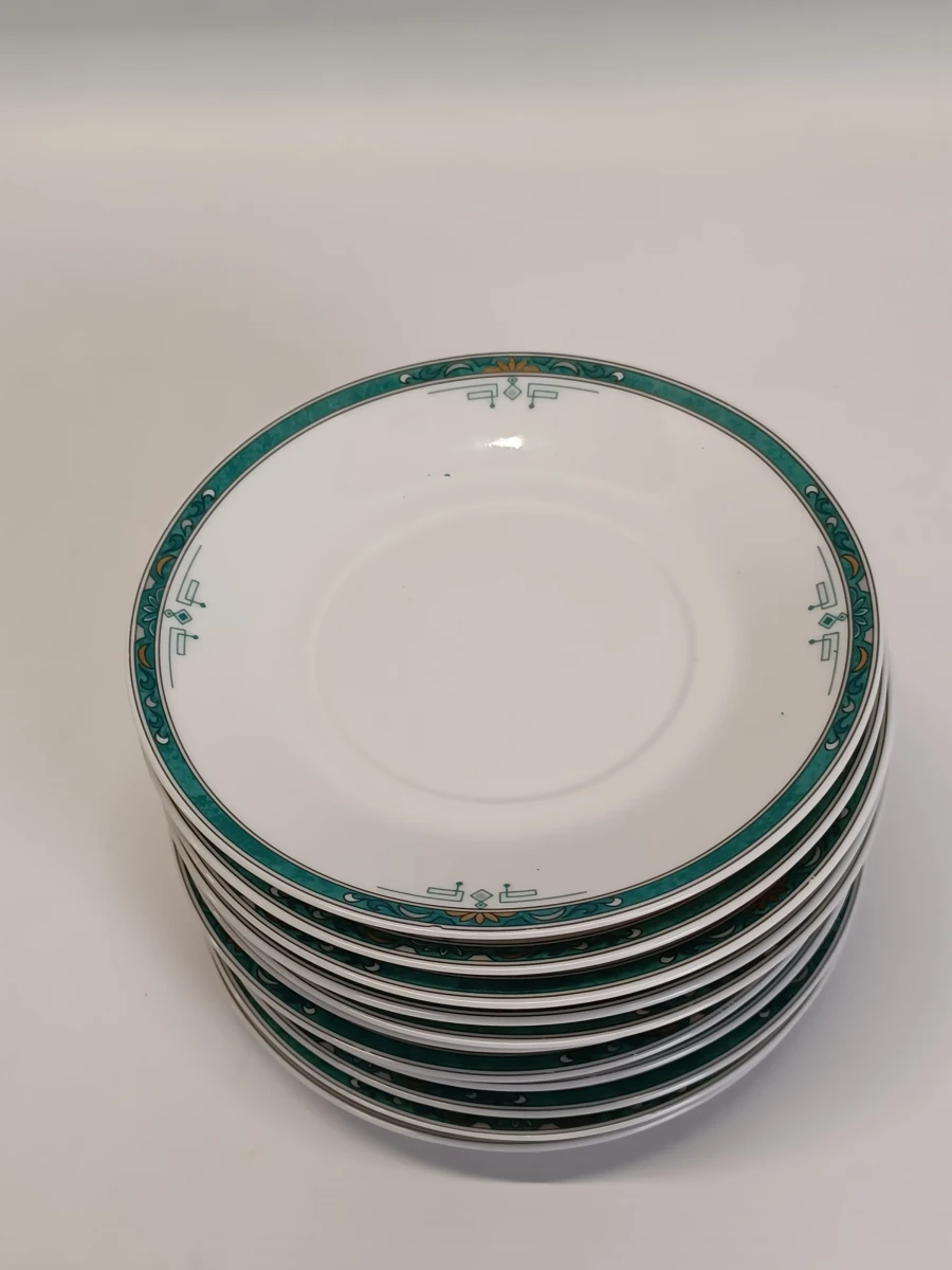 67-delig Porcelaine de Sologne servies met groene gemarmerde rand - Frankrijk - foto 7