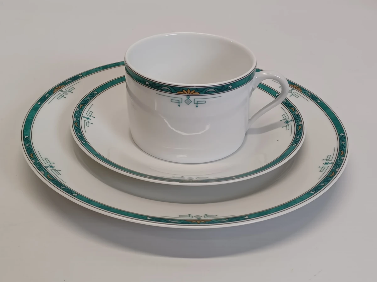 67-delig Porcelaine de Sologne servies met groene gemarmerde rand - Frankrijk - foto 10