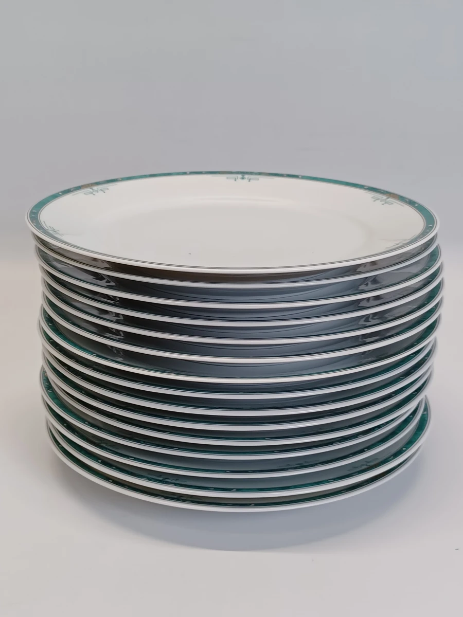 67-delig Porcelaine de Sologne servies met groene gemarmerde rand - Frankrijk - foto 8