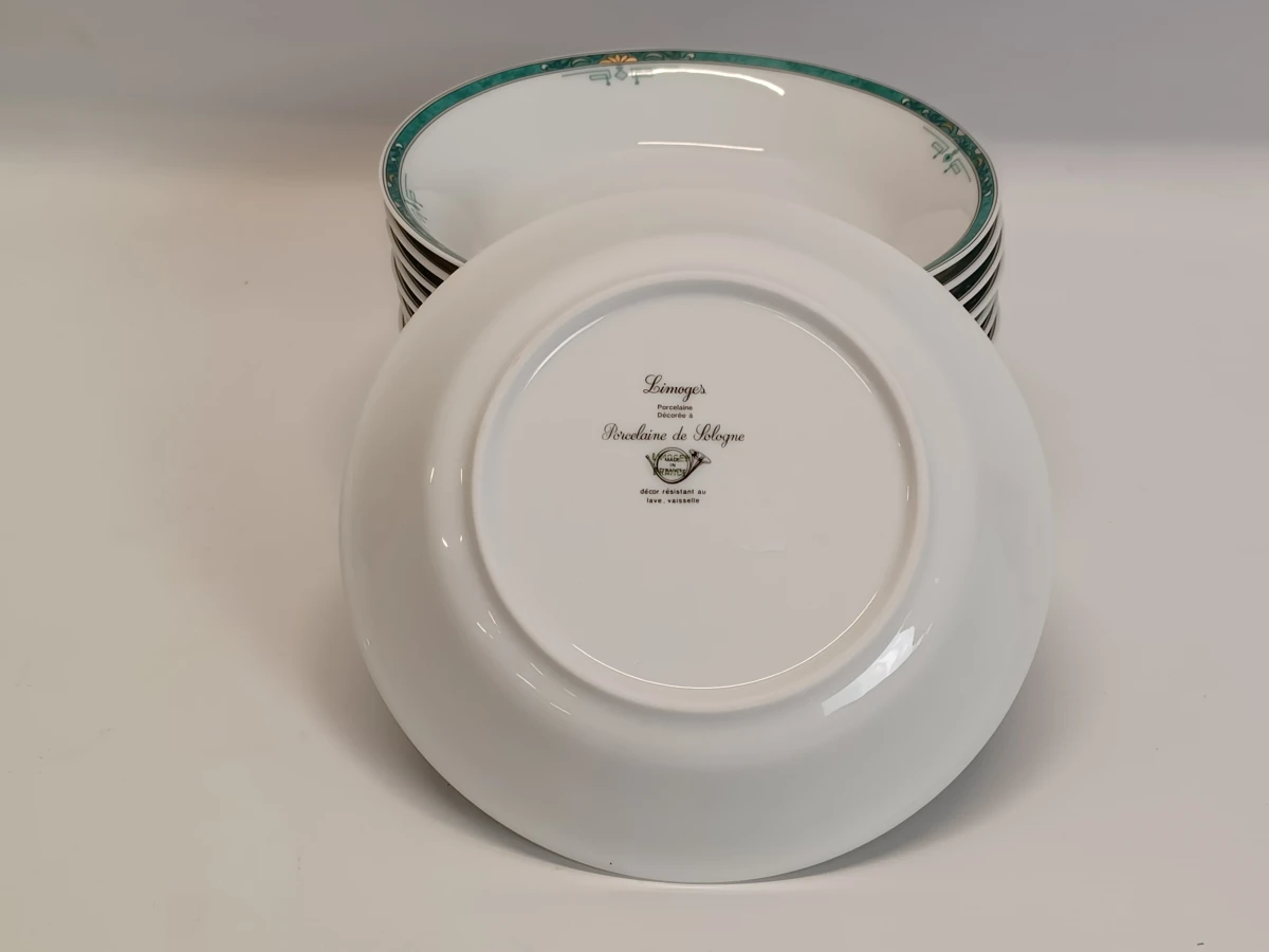 67-delig Porcelaine de Sologne servies met groene gemarmerde rand - Frankrijk - foto 26
